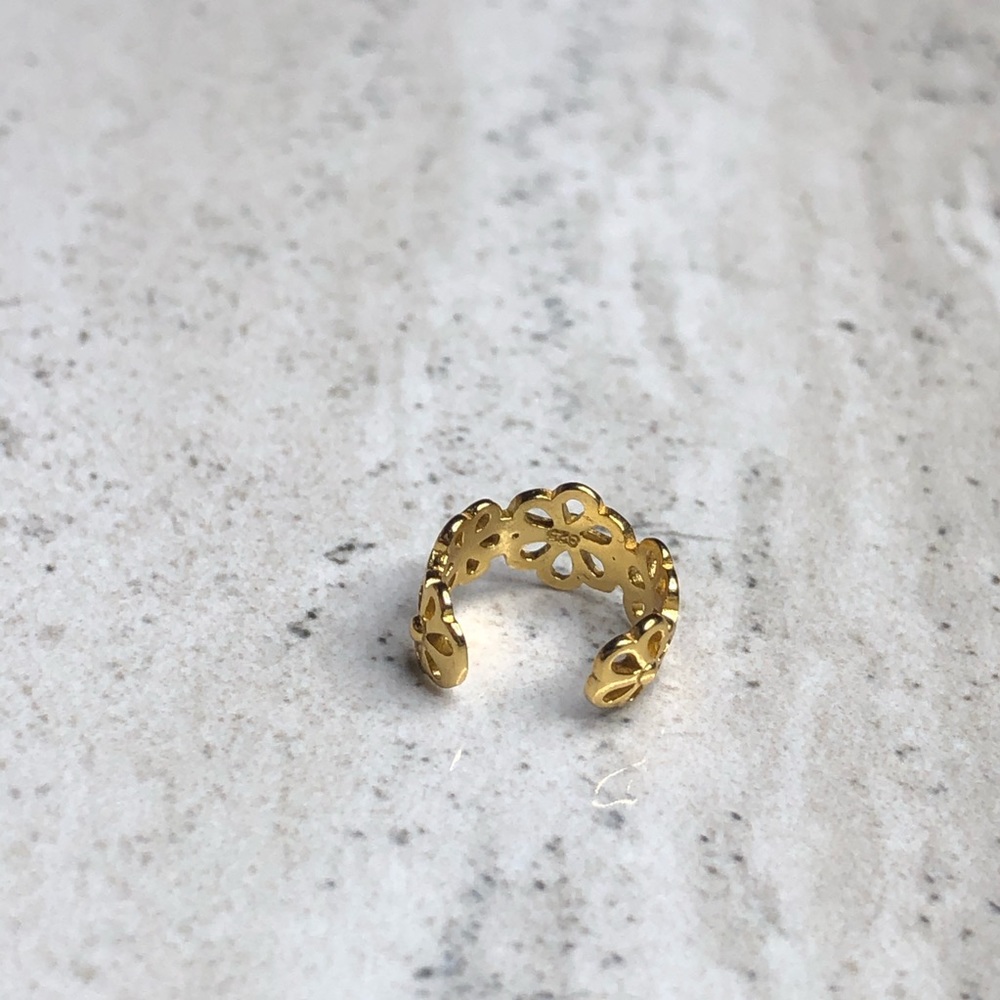 925 Sterling Silver Gold Flower Ear Cuff - Picture 8 of 16